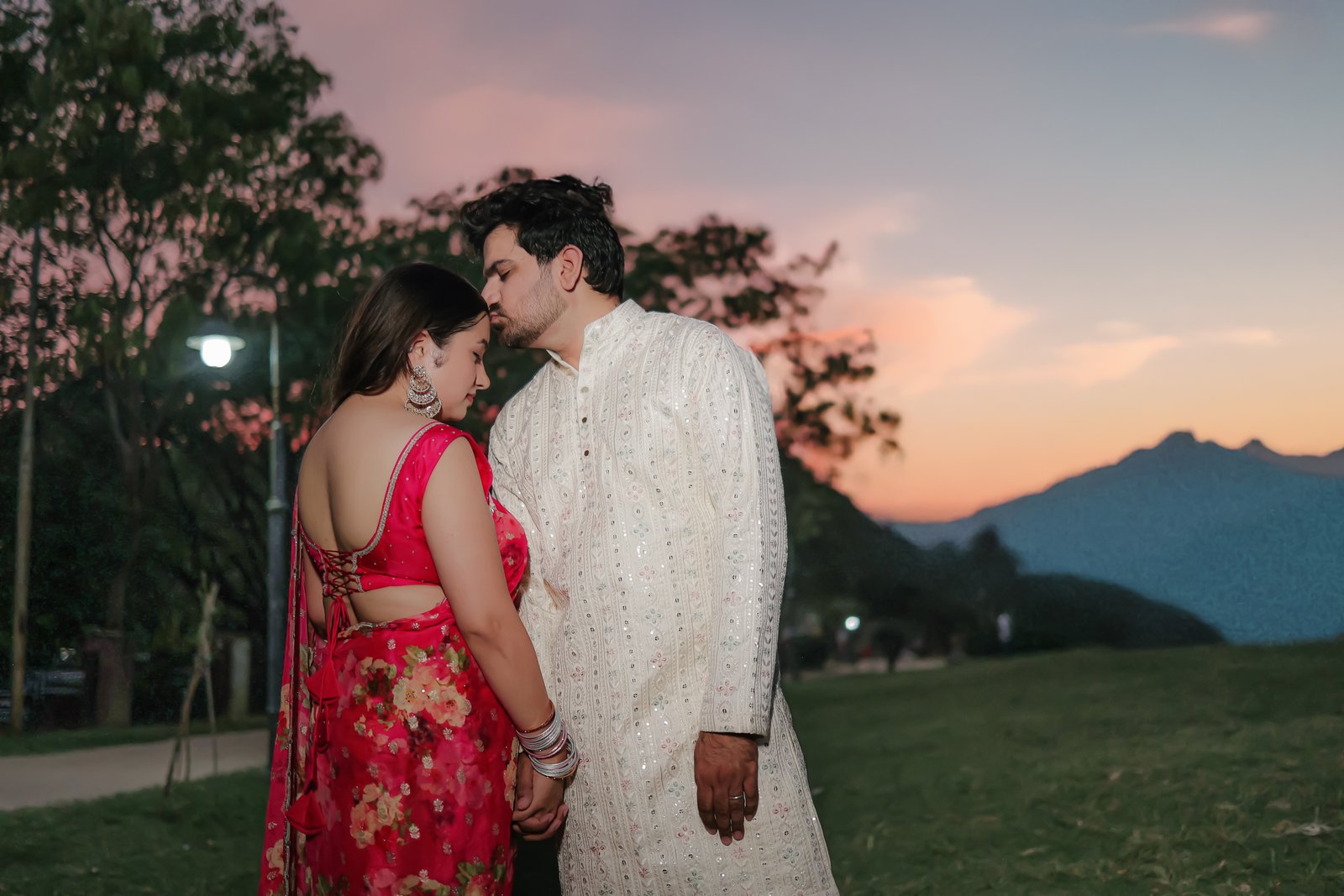 Pre-wedding couple portrait with horse