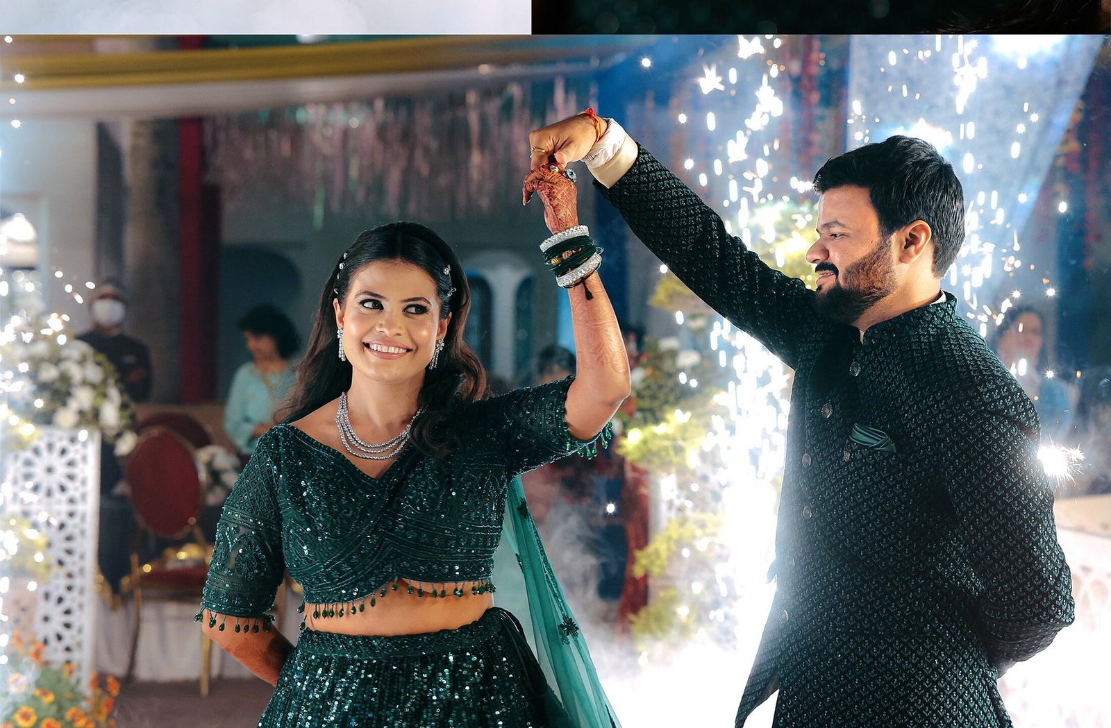 Couple celebrating at wedding reception