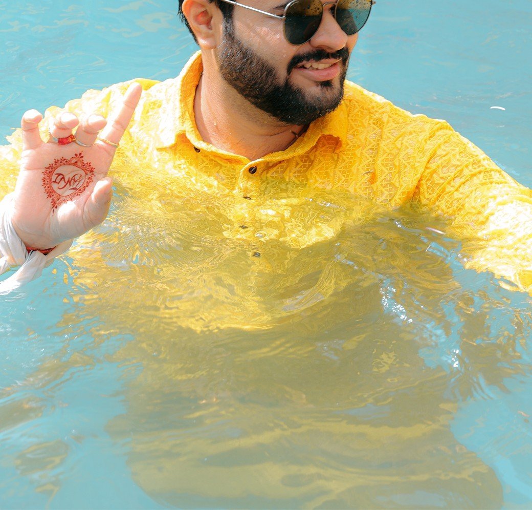 Groom at haldi ceremony