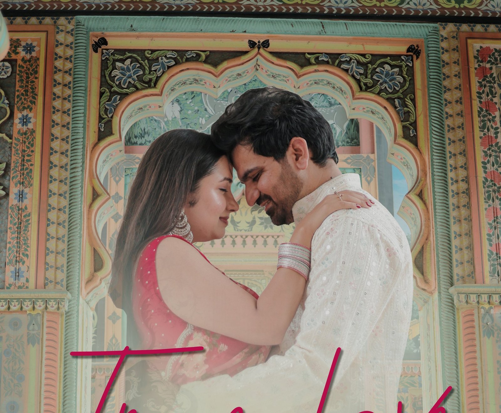 Pre-wedding couple portrait at Rajasthani heritage haveli