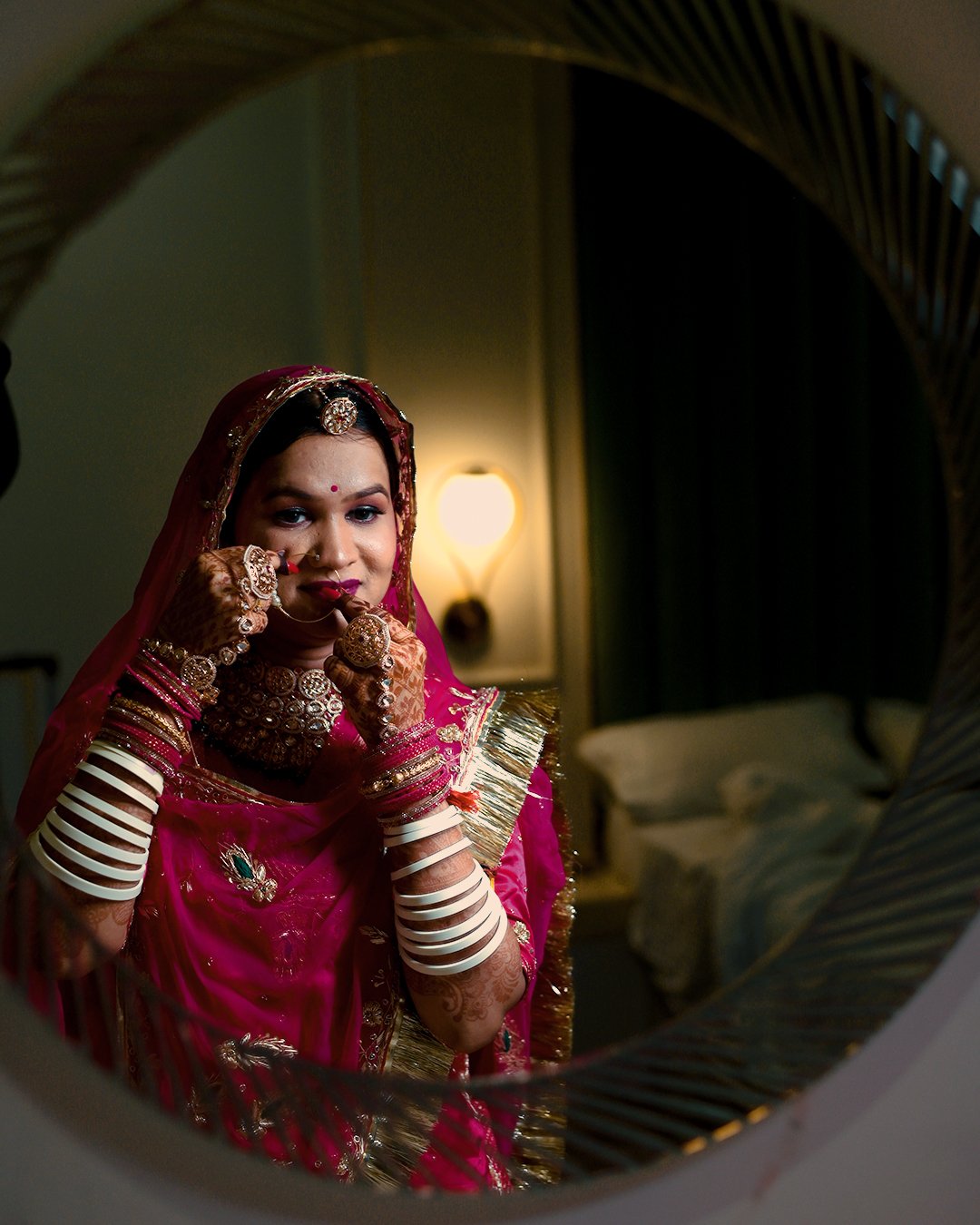 Couple embrace at Rajasthani heritage haveli